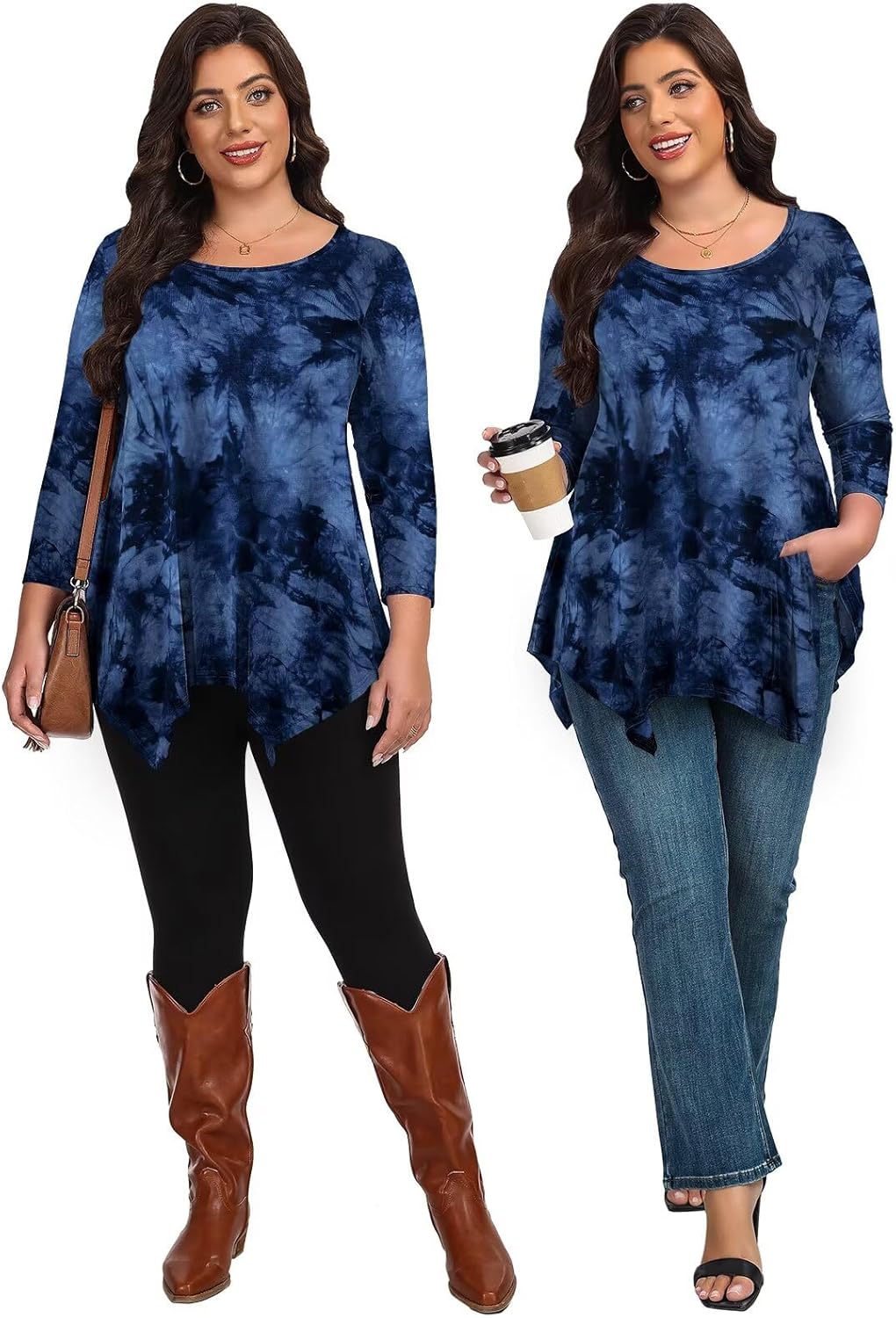 LARACE Plus Size Tops for Women 3/4 Sleeve Shirts Tunic Tops Loose Fit Basic Lady Clothes - Image 2