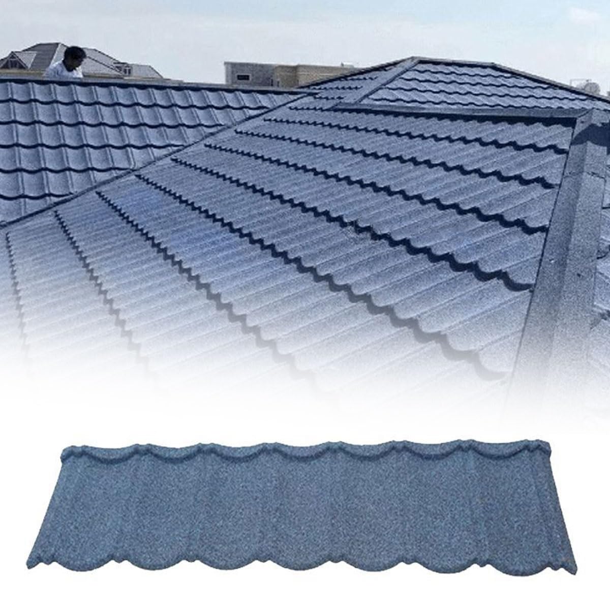 Architectural Metal Roofing Shingles, Lightweight Architectural Steel Roof Shingles, Corrugated Metal Roof Panels for Storage Shed, Carport, Barn, Cabin, Garage(Blue)