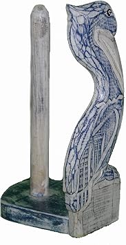 Hand Carved Pelican Paper Towel Holder Wood Carving Nautical Statue Kitchen Gadget Sculpture