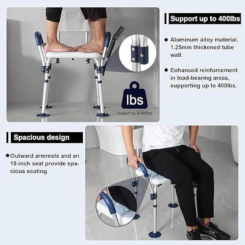 Miniatura 4 de Silla de ducha resistente para personas mayores, banco de ducha médico con asiento de 18 pulgadas de ancho, brazos, patas de silla resistentes y