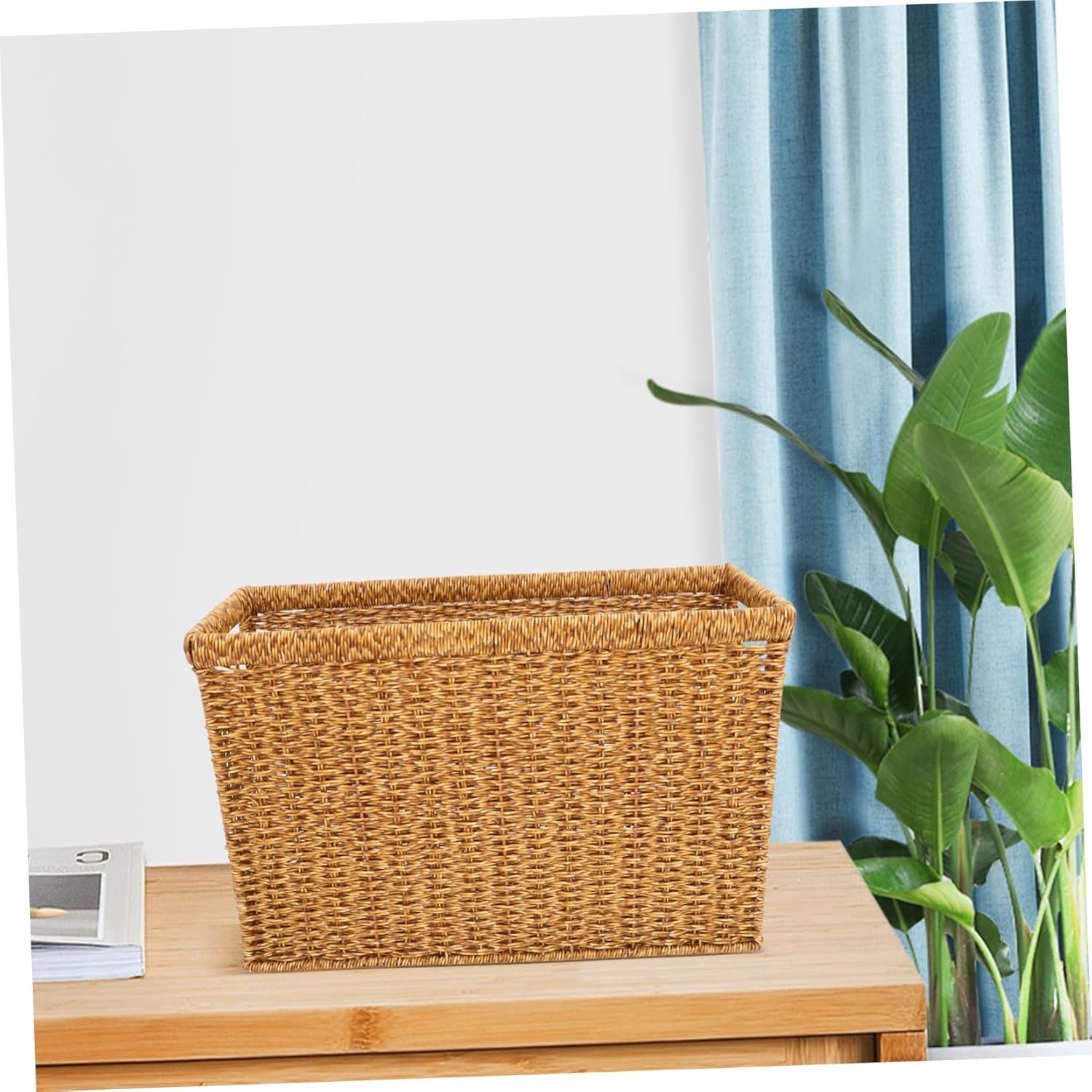 Hand Woven Rattan Magazine Basket Rustic Storage Bin for Newspapers Clothes Files Traditional Japanese Design for Home Organization