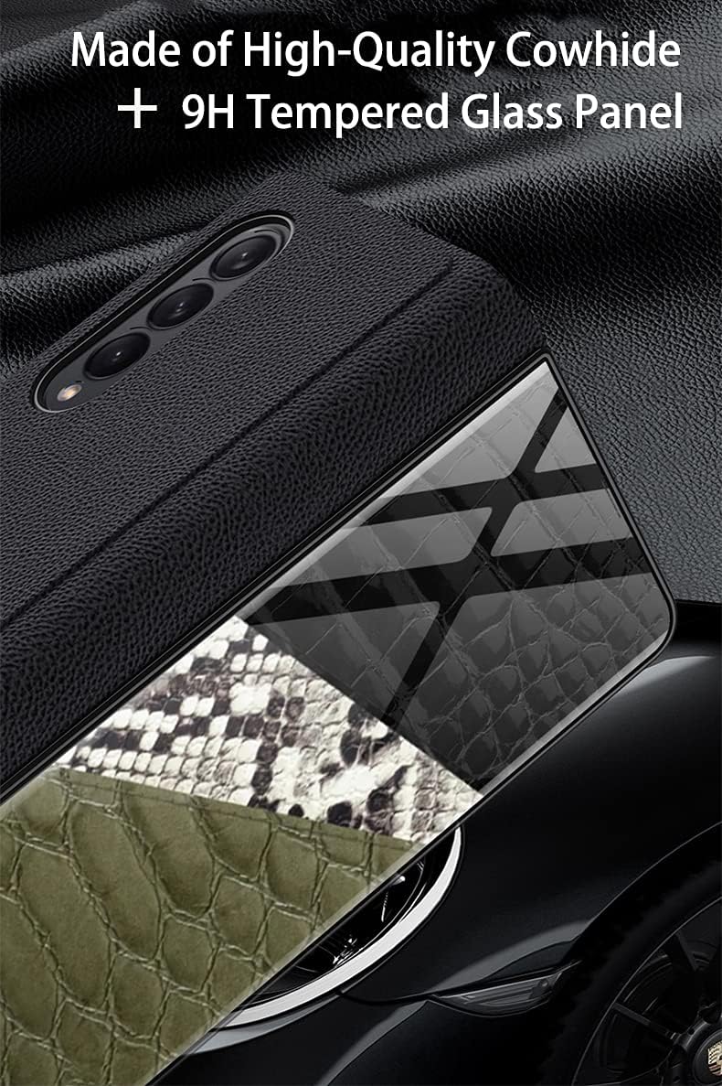 SHIEID Z Fold 3 Case, Z Fold 3 Case Ultra-Thin Tempered Glass Phone Case Protective Cover for Galaxy Z Fold 3 5G Fashion Electroplated PC Back Cover, Boa Patterns-6