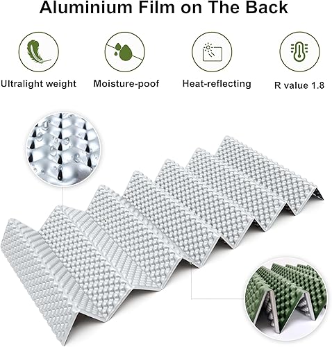 Miniatura 3 de YIKI - Colchoneta de espuma de celda cerrada para campamento, 72.8 x 22 pulgadas, alfombrilla de dormir de espuma plegable ultraligera con capa