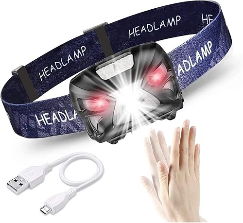 Miniatura 1 de Linterna frontal LED, faros delanteros recargables por USB con detector de movimiento, 300LM IPX4, luces de trabajo LED impermeables con 8 modos de