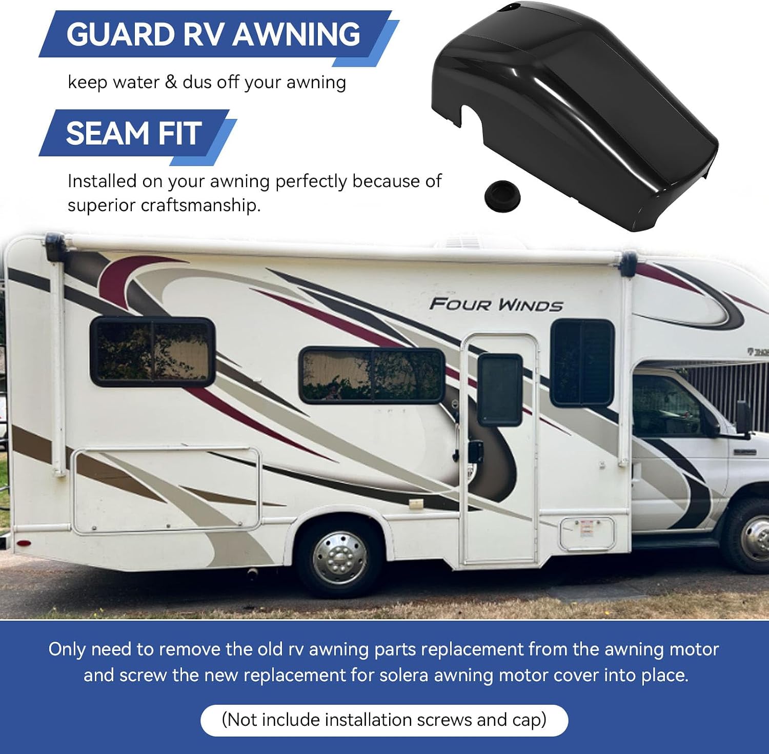 643922 Right RV Awning Motor Cover for Lippert Components and Solera Camper Trailer Awning, RV Regal Drive Head Front Covers, Regal Head Cover Drive Front End Cap for Lippert Components, Black