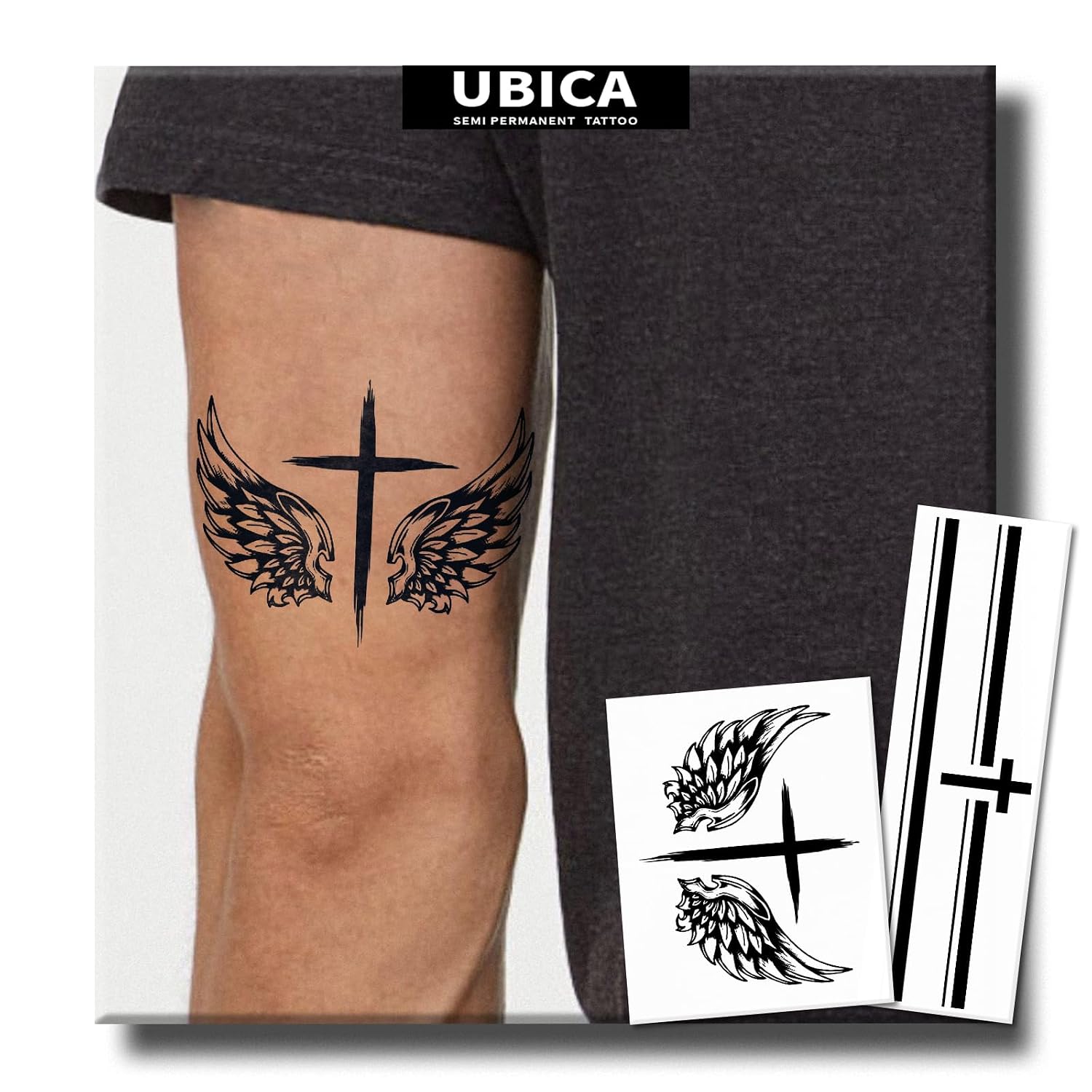 Semi Permanent Tattoo Cross Wing Stickers - Realistic Designs