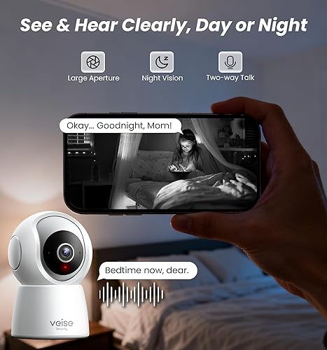 Miniatura 6 de Veise Cámara de seguridad 2K para interiores de 2.4 GHz, cámara panorámica e inclinable de 360 para mascotas con seguimiento de movimiento, monitor