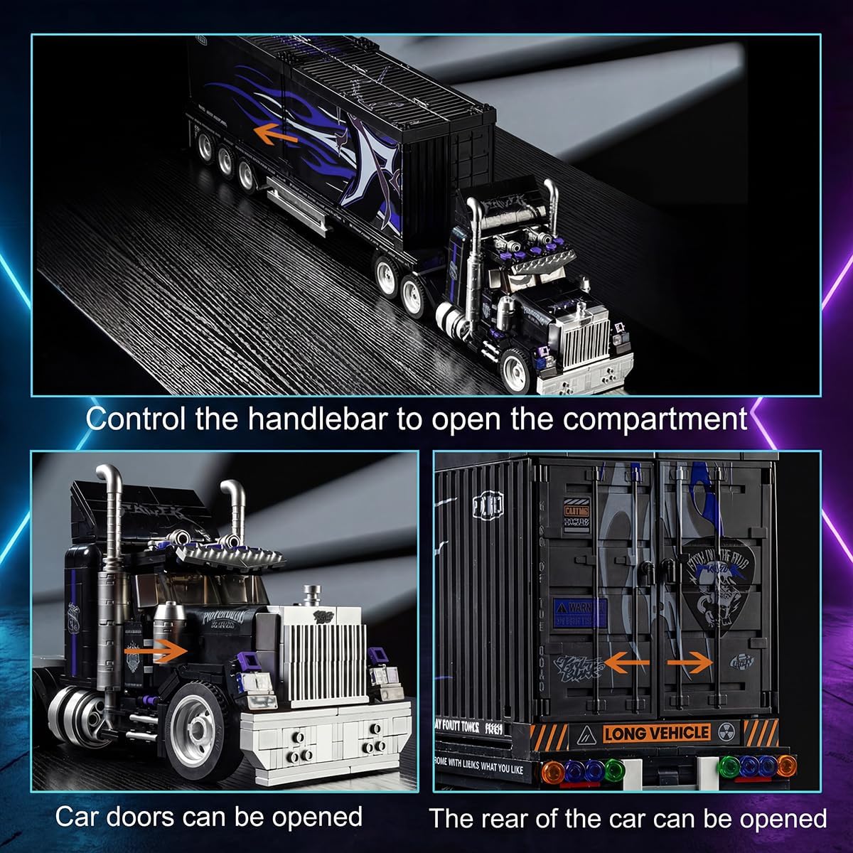 American Retro Tractor Truck Building Set, 10-Wheels Modular Detachable Semi Truck Toy for Adults and Car Enthusiasts, Car Model Kit Display Gift 1531pcs