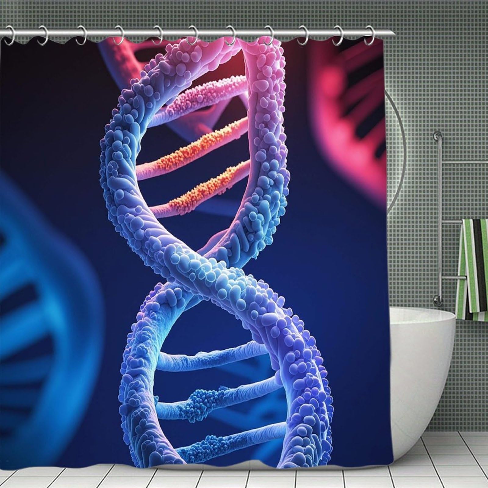 FekiLoot DNA Genetic Helix Shower Curtain Minimalist Thick Bathroom Curtain Washable Modern Bathroom Shower Curtain Heavy Duty Waterproof Cloth Bath Curtain with Hooks 70.8"x70.8"