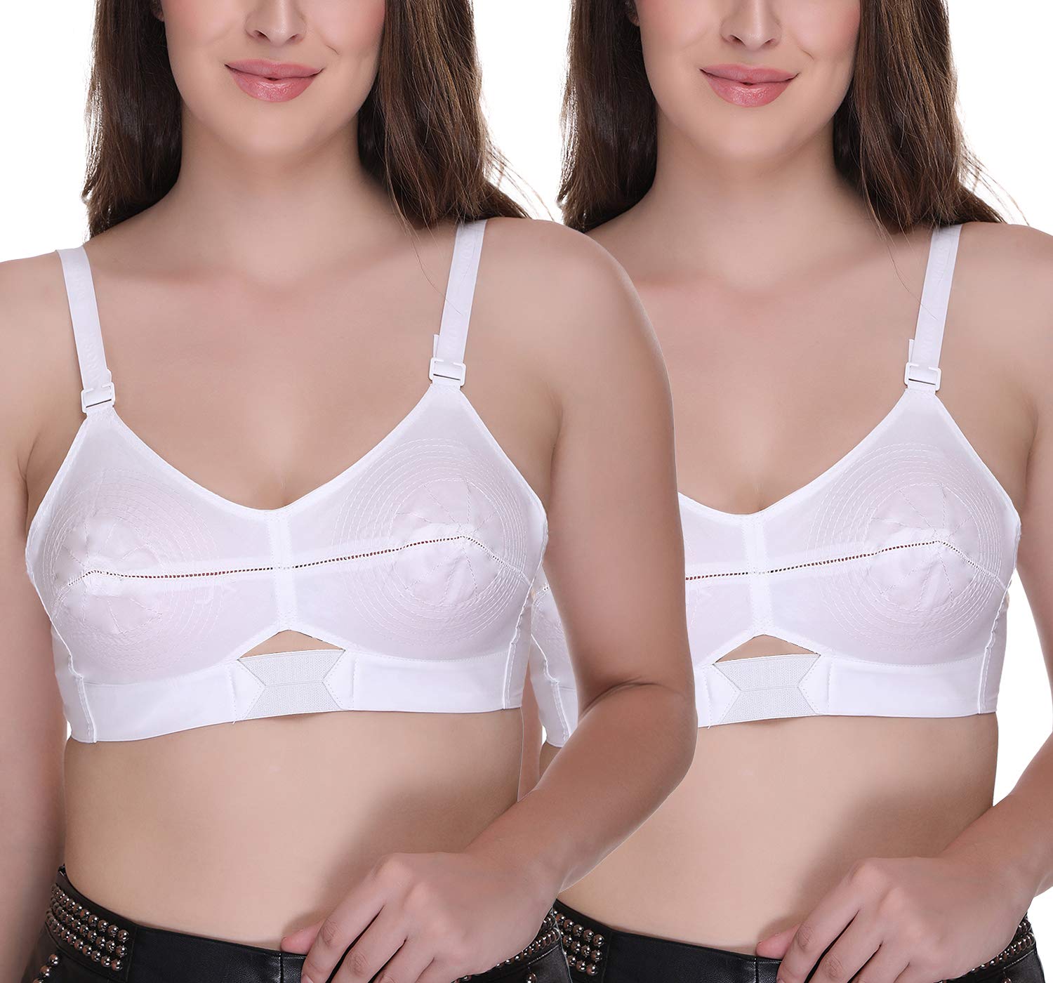 SONAWomen's Moving Cotton Full Coverage Non-Padded Non-Wired Everyday Bra with Round Stitching Seamed Cups with Cotton Straps (Combo_Pack of 2)