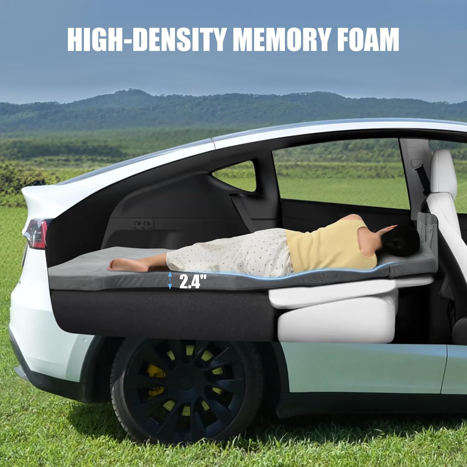 Memory Foam Mattress for Tesla Model Y - 2.4" High-Density, Soft Car Camping Bed, Foldable with Washable Sheet & Storage Bag, 74" x 41" Sleeping Mat for Tesla Model Y Accessories, Fits Frunk & Trunk