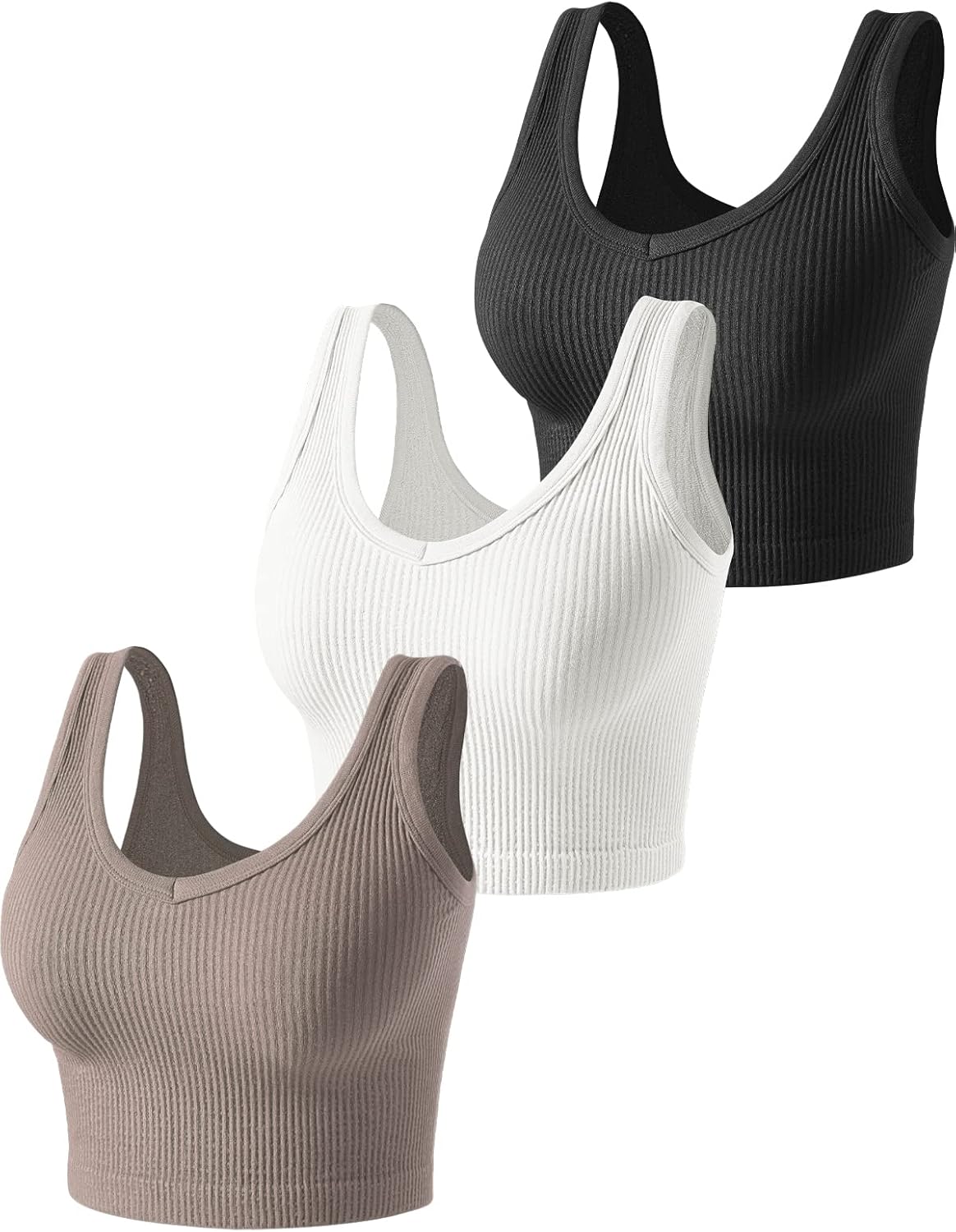 3 Pieces Womens Tank Tops Cute Sexy Going Out Ribbed Summer Tops Black White Crop Tops for Women
