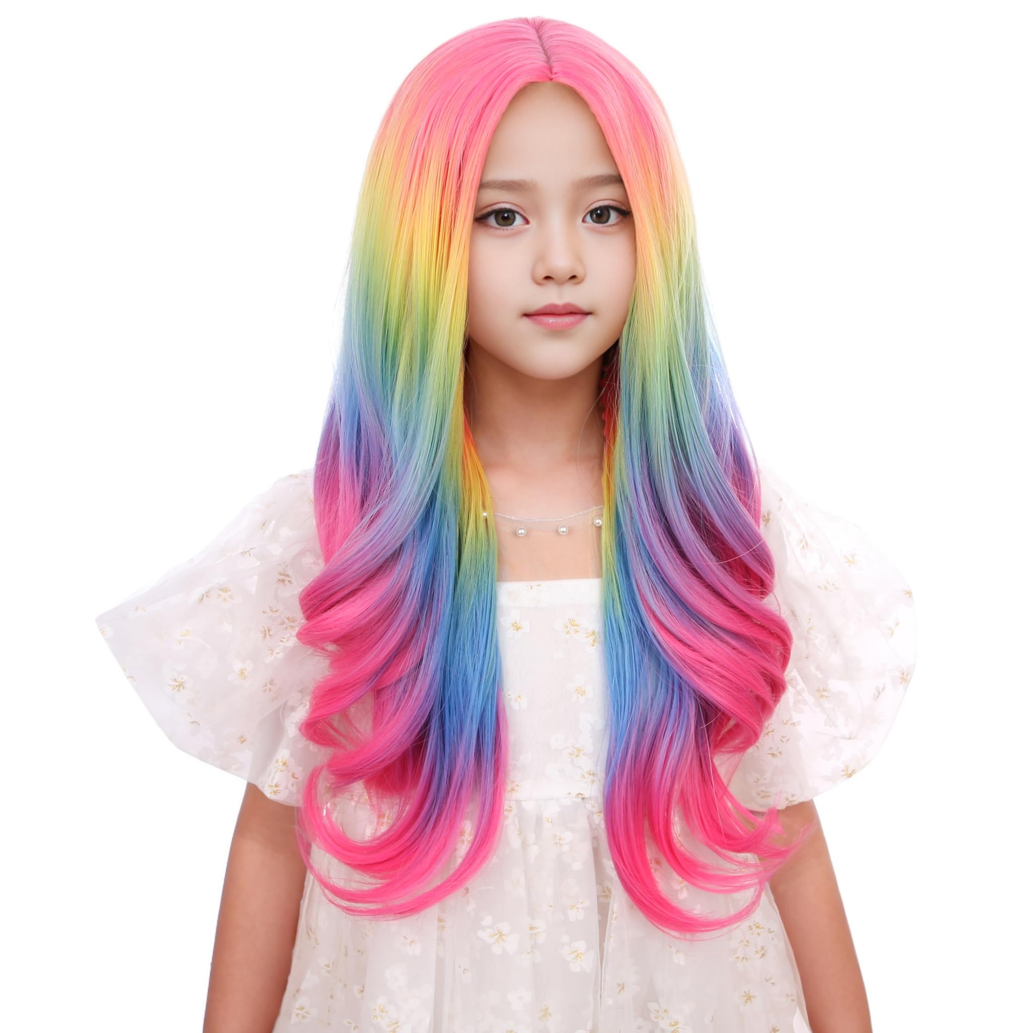 Amazon.com: DUDUWIG Kids Rainbow Long Wavy Wig - Pastel  display picture 1