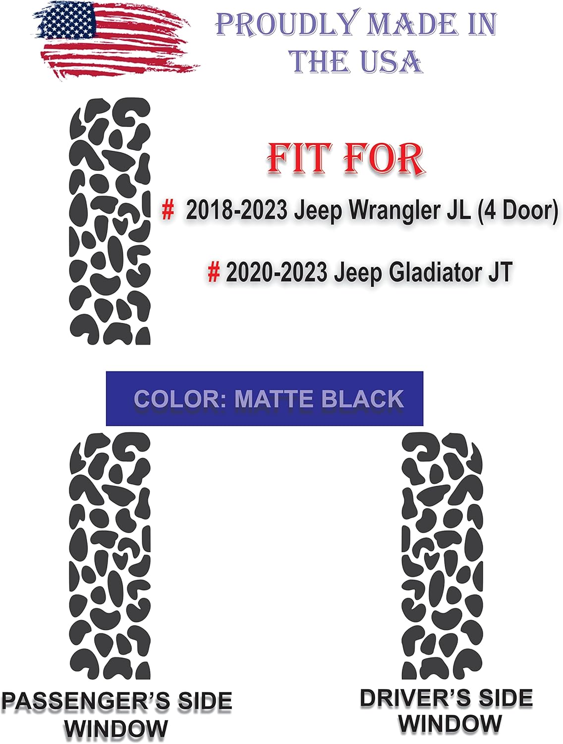 Side Small Window Leopard Cheetah Print Decal Compatible with 2018-2023 Jeep Wrangler JL & 2020-2023 Jeep Gladiator JT Made in The US Matte Black (Leopard Print)