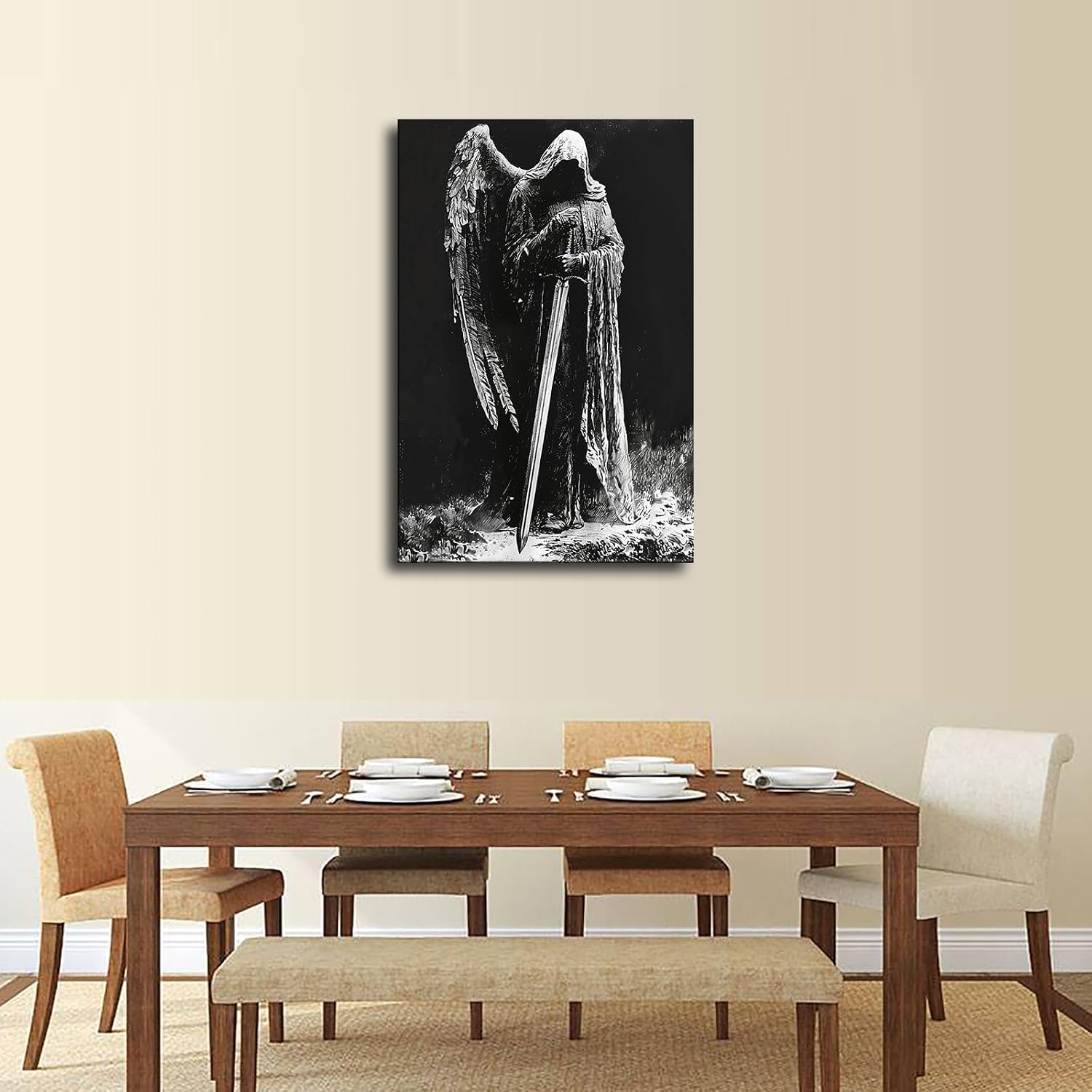 chenmjj Angel of Death with Wings and Grim Reaper with Sword Print Poster Picture HD Print Poster Retro Painted Modern Home Bedroom Room Aesthetic Decoration Canvas Art (12x18inch Unframed) image 4