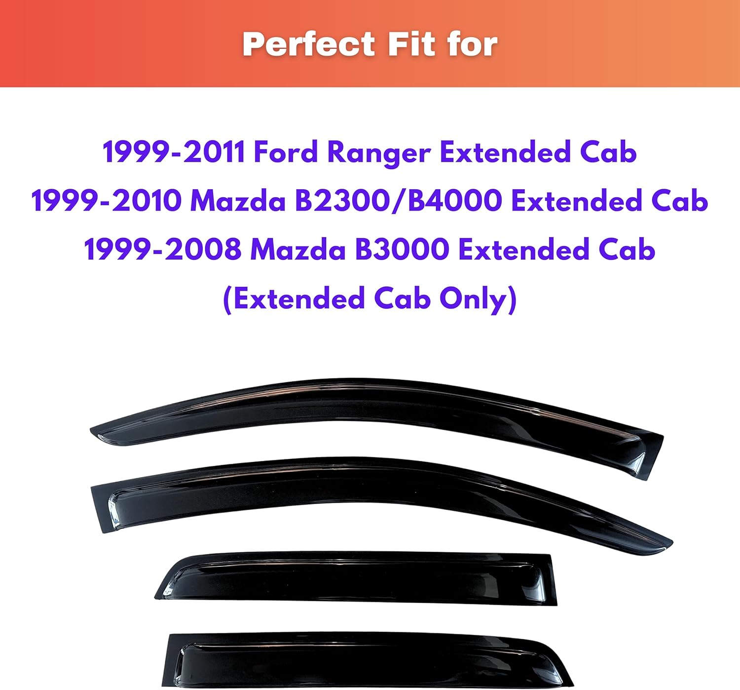 KPY Rain Guards Fit for 1999-2011 Ford Ranger SuperCab, Out-Channel Window Visors Vent Deflectors 4PC, Truck Accessories for 1999-2010 Mazda B2300/B4000, 1999-2008 Mazda B3000 (Extended Cab Only)