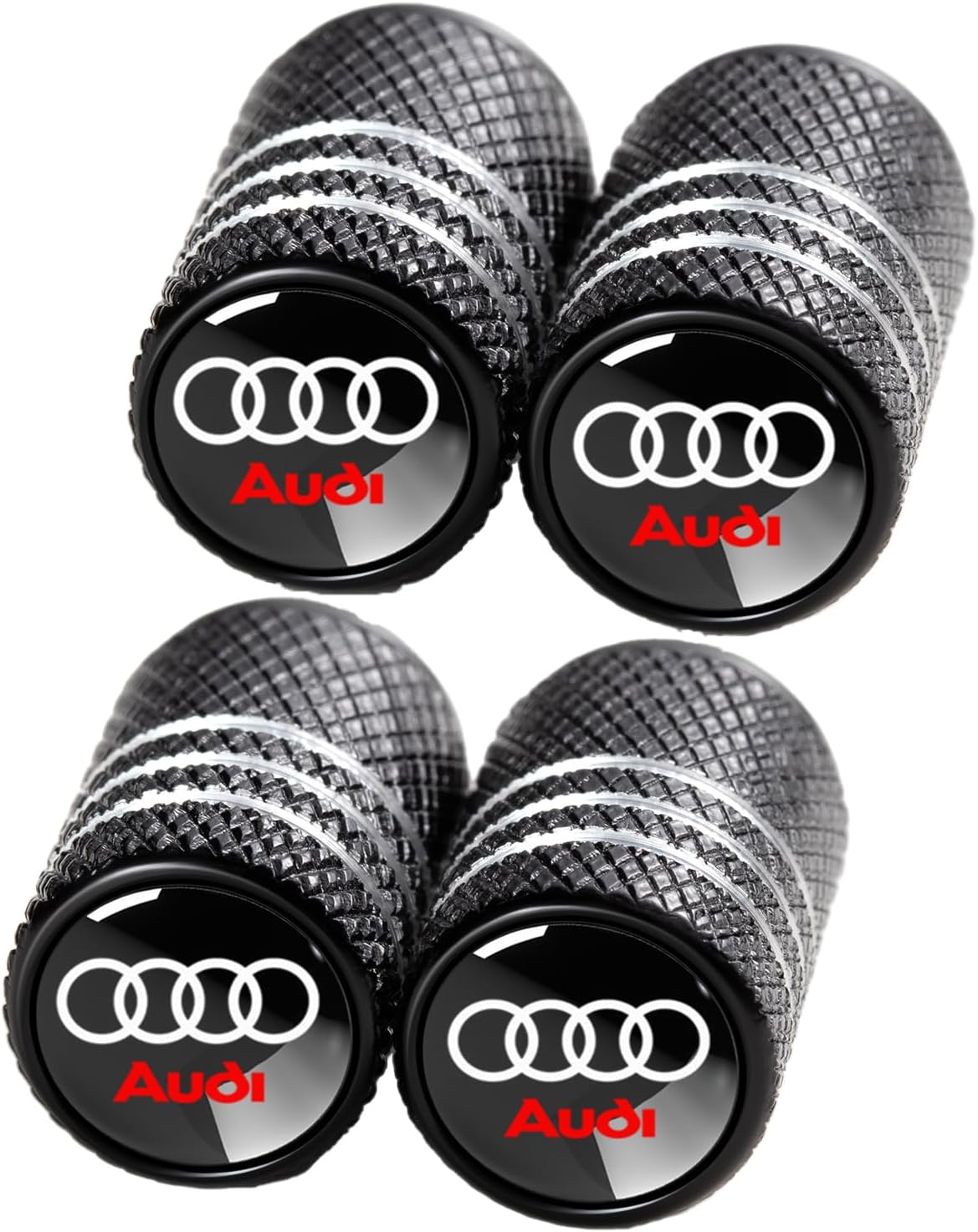 Tire Valve Stem Caps for Audi S3 A3 RS3 A4 A5 A6 A7 RS7 A8 Q3 Q5 Q7 R8 Metal Car Wheel Air caps Auto Valve Stem Caps Accessories 4 Pcs Black