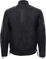Vista 3 de Chaqueta de motociclista de cuero de napa negra Real Racing para hombre