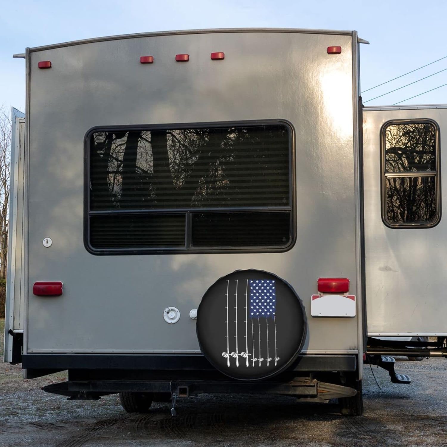 Fishing American Flag Spare Tire Cover Dust-Proof Wheel Tire Cover Fit Trailer, RV, SUV and Many Vehicle 14 Inch