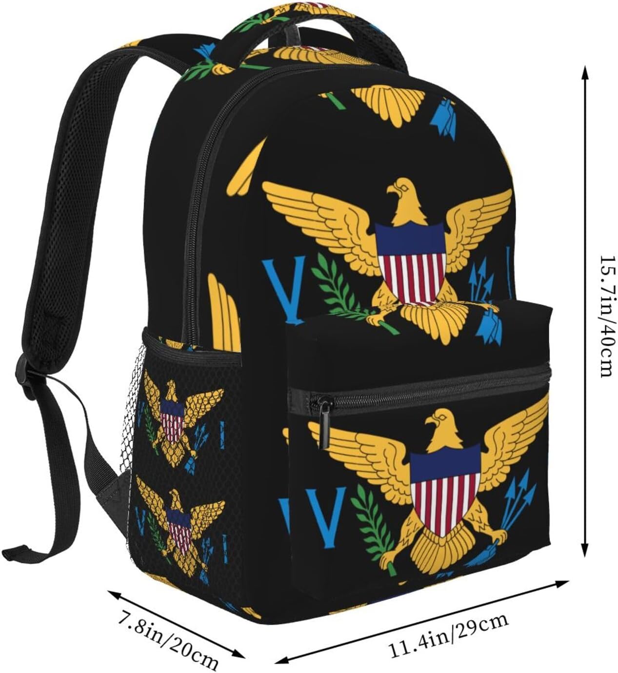 American Virgin Islands Flags Eagle Laptop Backpacks Double Shoulder Laptop Pack Bag Daypack Back Pack Bags Rucksack Computer Bag with Side Pockets Front Zipper Pockets