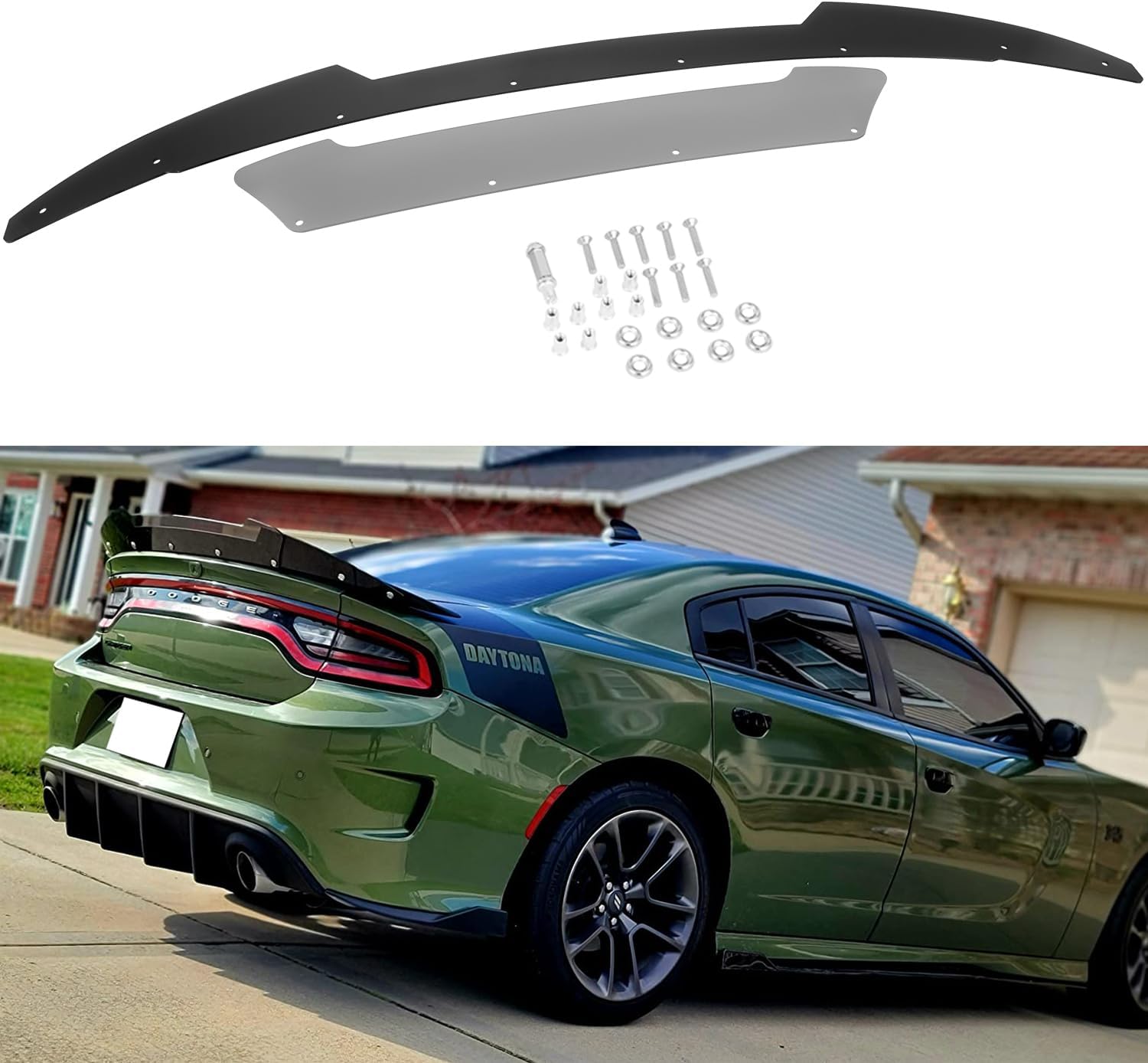 Bonbo Venom V2 Rear Wickerbill Spoiler Fits for Dodge Charger 2015-2022 2023 SRT ScatPack Hellcat, Add-on Type 2-Piece Rear Wicker Bill Spoiler with RivNut Tool (Gloss Black)