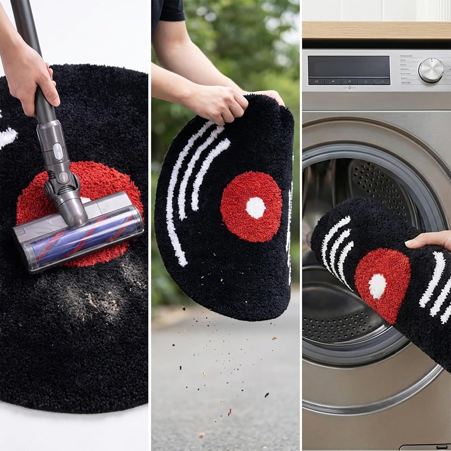 Vinyl Record Rug, CD Rug Black Round Carpet, Music Tufted Bath Mat, Non Slip Washable Funny Floor Mat, Album Bathroom Decor, y2k Aesthetic Funky Room Decor