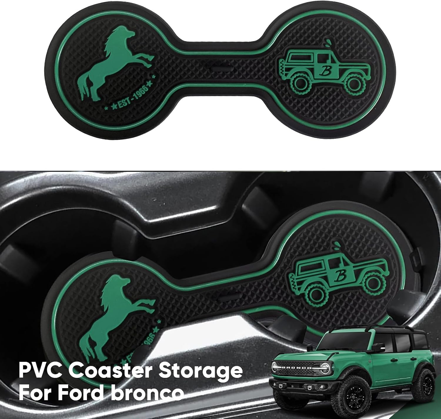 Car Cup Holder Coaster Compatible with Ford Bronco Offroad 2021-2025, Silicone Car Decorative Water Coaser, Bronco Car Accessories (Green) image 5