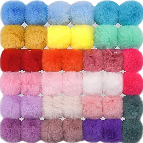 BQTQ 40 pompones de piel sintética con lazo elástico, pompones esponjosos de piel sintética de conejo para sombreros, gorros, zapatos, bufandas,