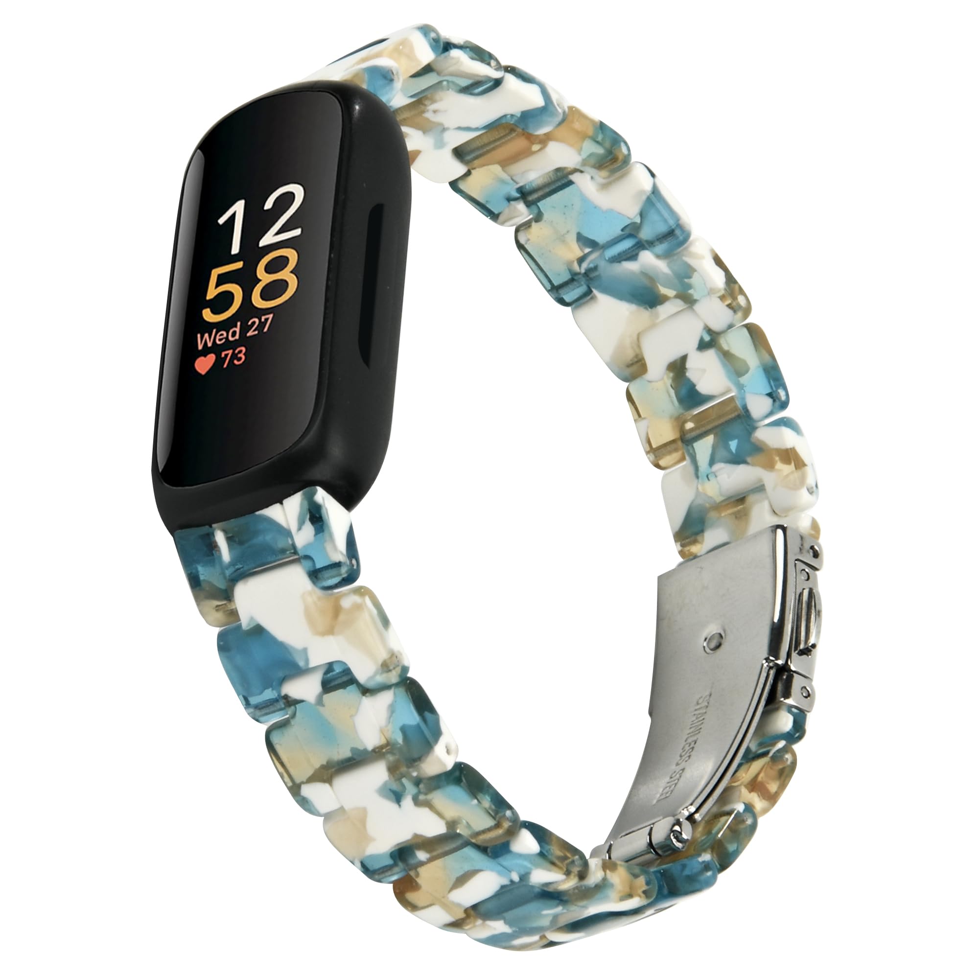 LAREDTREE Compatible with Fitbit Inspire 3 Band for Women, Adjustable Resin Replacement Strap for Fitbit Inspire 3, Blue Flower, 7.9 inches, Bohemian