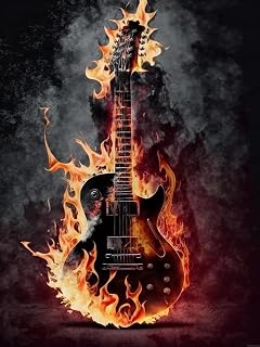 HMDIIMGE 5D Flame Guitar Diamond Art Kits, Chic Crystal Full Round Gemstone Diamond Painting Kits, for Adults Beginners, for Wall Decor Bedroom Decor Or As Gifts 12x16 Inch