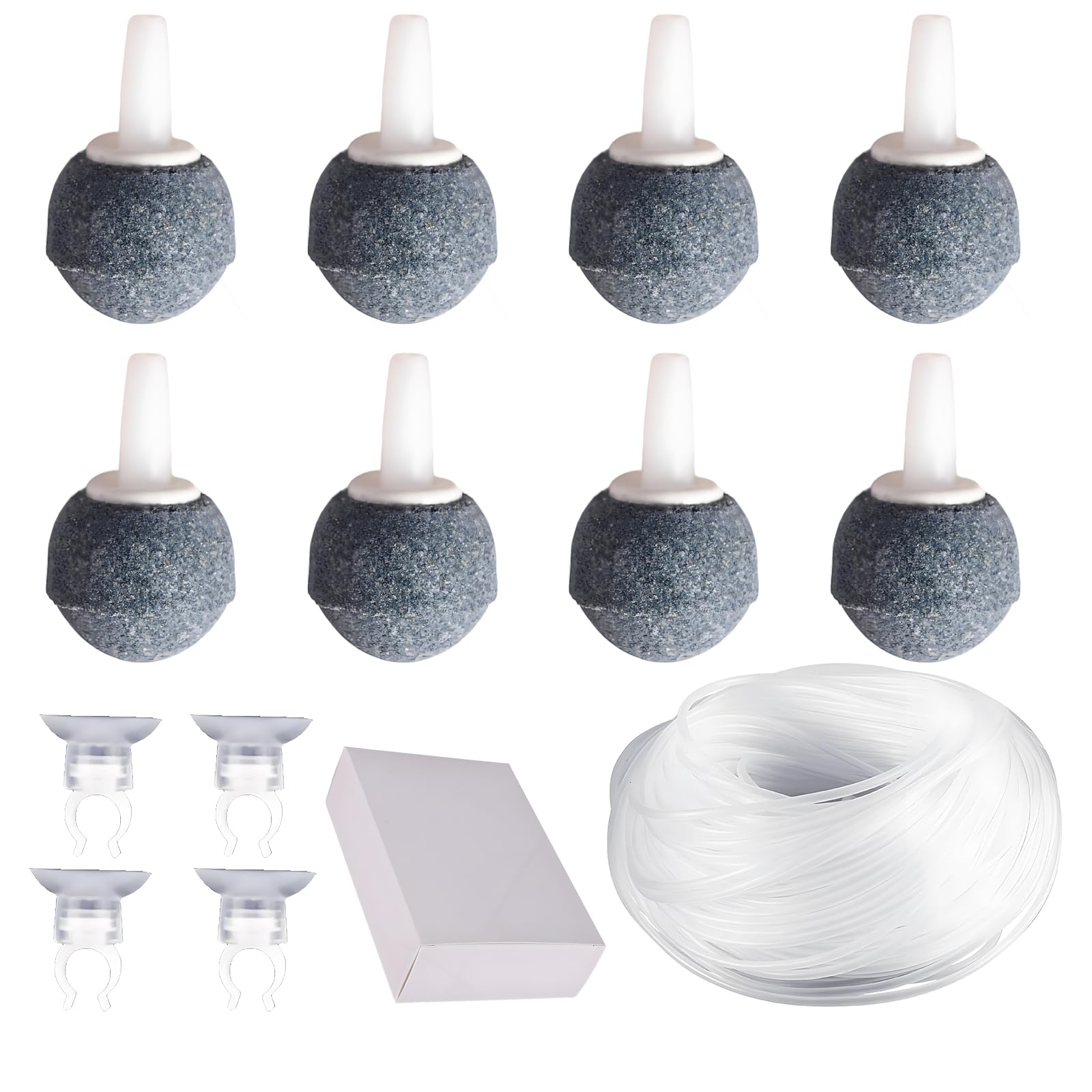 HAFRILY 8Pcs Air Stones for Fish Tanks Aquarium Set with Aquarium Airline Tubing 2m Standard 4mm and 4Pcs Suction Cups for Optimal Bubbling and Oxygenation in Aquariums Fish Tank Glass Tank or Garden