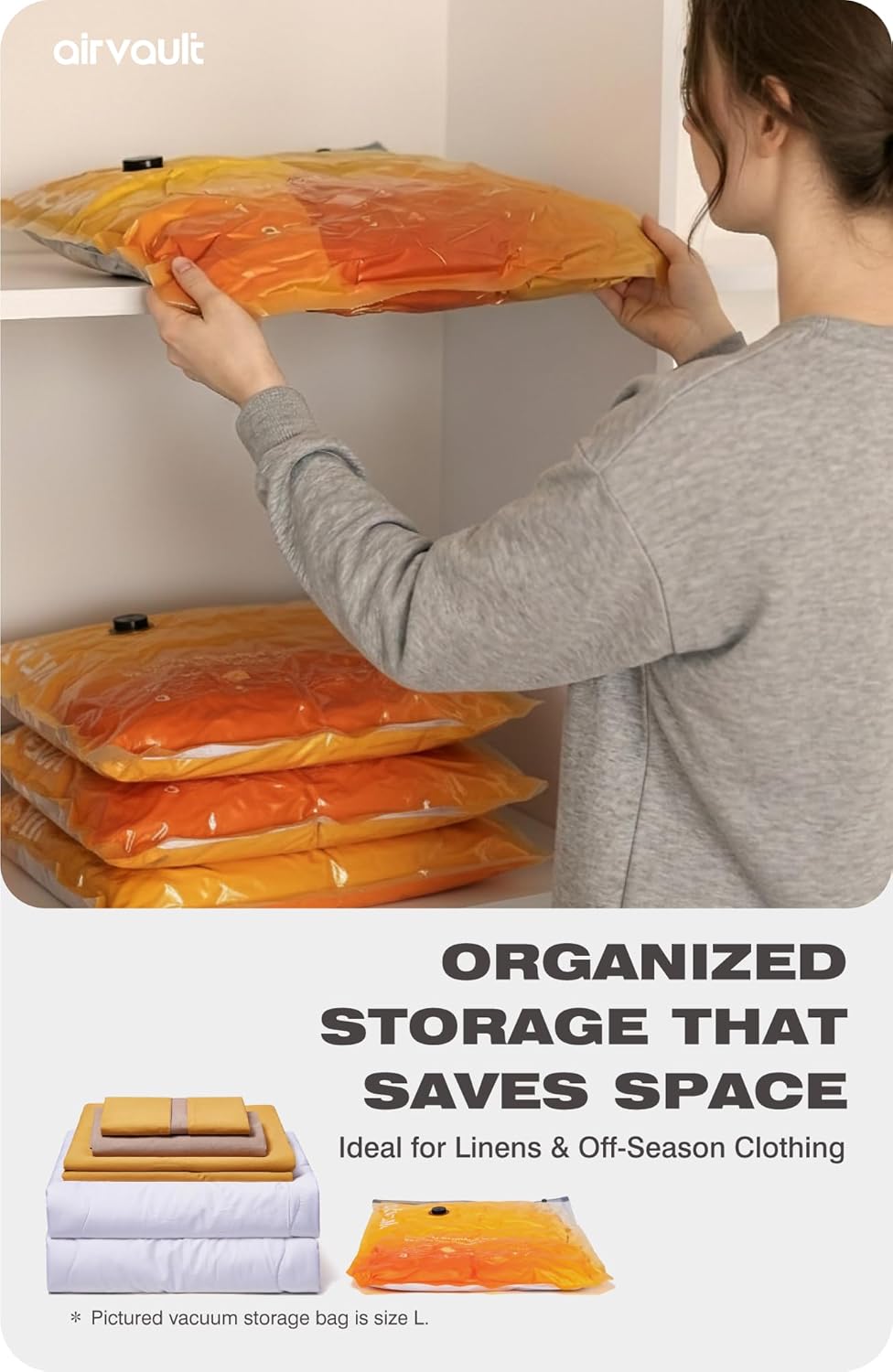 Vacuum Storage Bags for Travel & Home - Space Saver Compression Packing Bags Set for Clothes, Blankets & Seasonal Storage, Small (2), Medium (4), Large (4) (Orange,10-Pack Combo) - Image 2