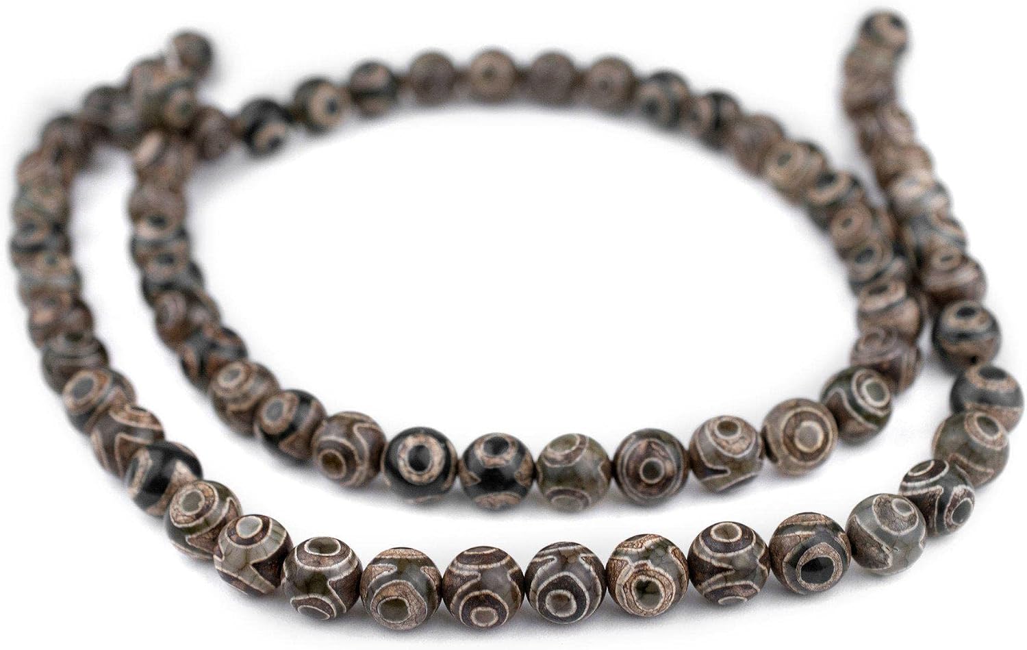 The Bead Chest Premium Round Tibetan Agate Beads 10mm Brown Gemstone 14 Inch Strand