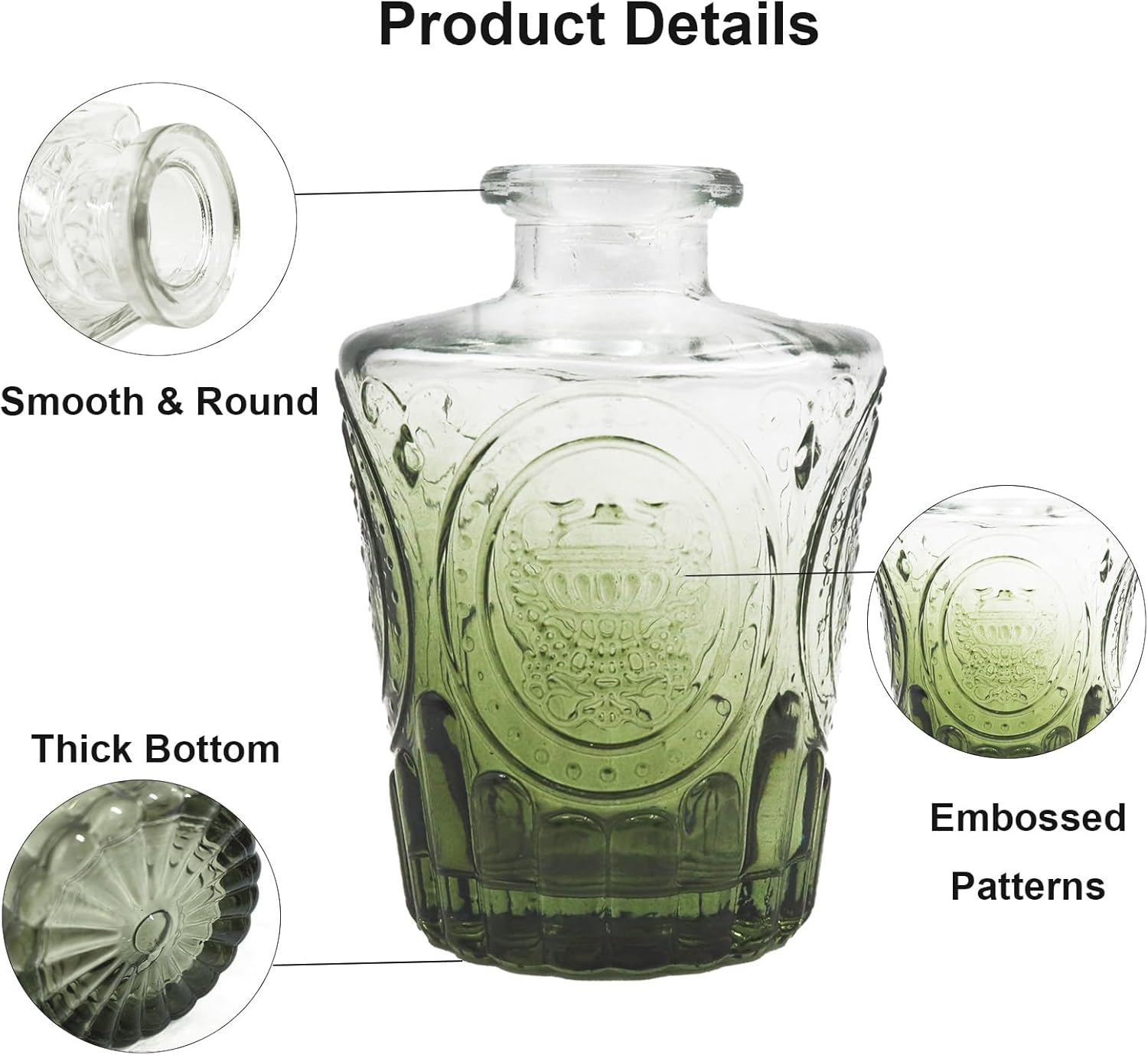 Glass Bud Vases Set of 36PCS, Small Flower Vases for Wedding Centerpiece Table Decoration, Vintage Vase in Bulk for Flower Arrangements, Mini Vase for Birthday Party, Festival Home Decor,Green