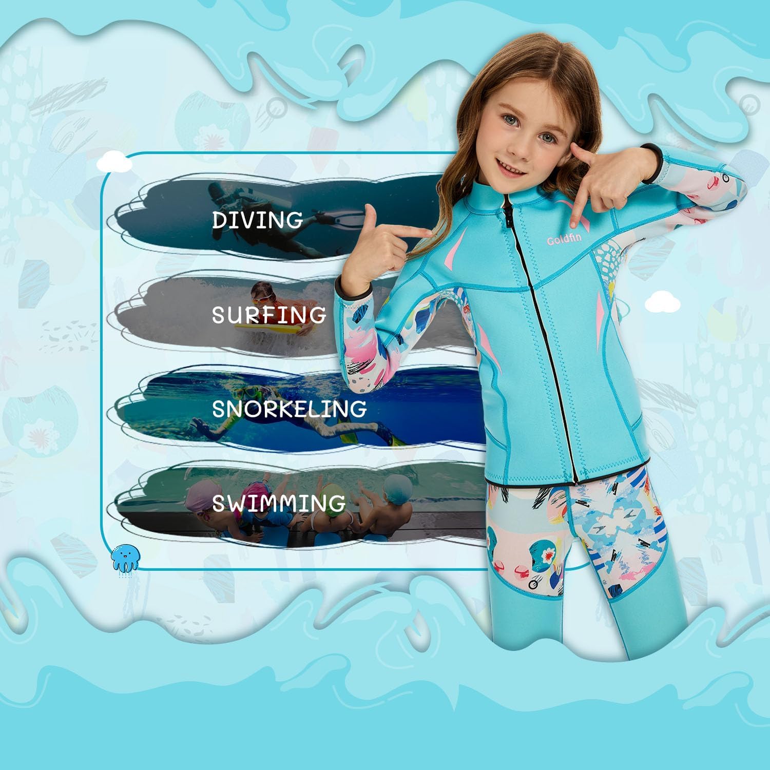 GoldFin Kids Wetsuit Jackets, 2mm Girls Boys Wetsuits Tops Toddler Neoprene Long Sleeve Keep Warm for Water Sports Diving Surfing Swimming Kayaking