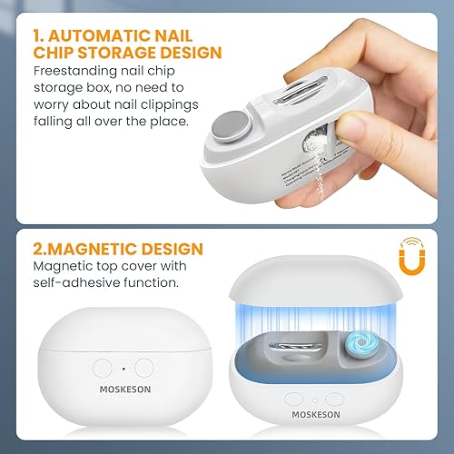 Miniatura 4 de Cortaúñas eléctrico recortadora automática de uñas 3 en 1, pulidora y almacenamiento de clips con luz LED, recargable por USB y 2 velocidades con