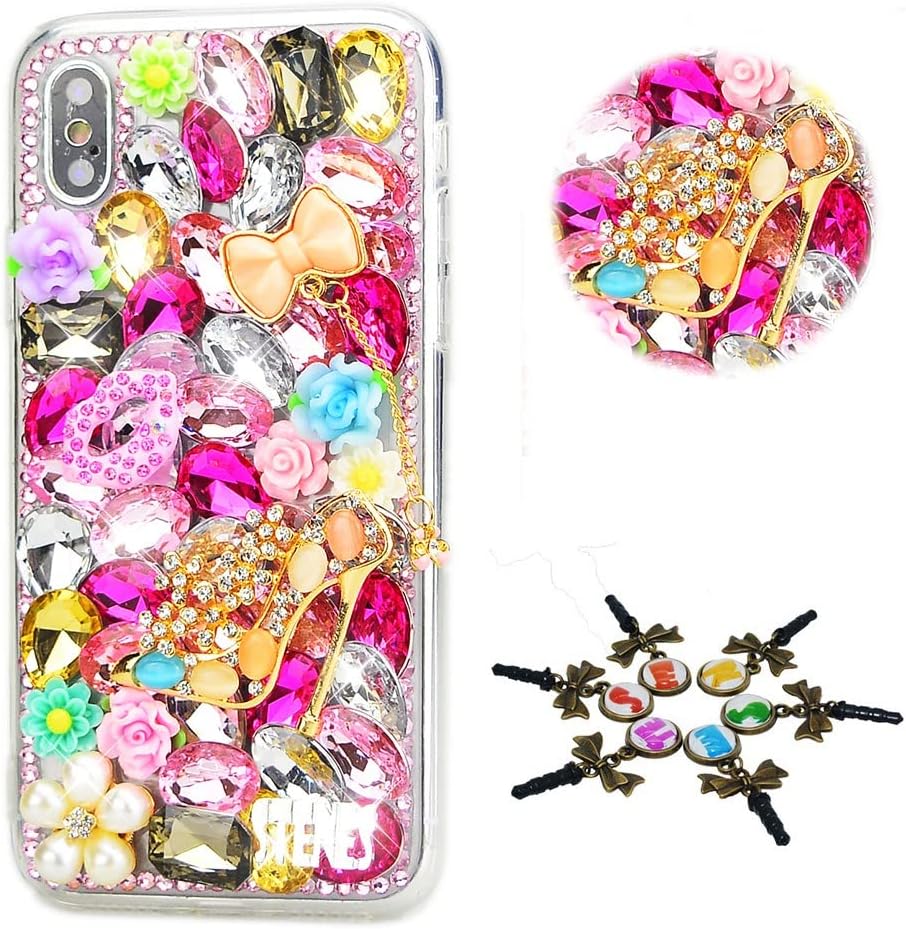 STENES Sparkle Case Compatible with Nokia G100 Case - Stylish - 3D Handmade Bling Lips Lipstick Flowers Rhinestone Crystal Diamond Design Girls Women Cover - Pink