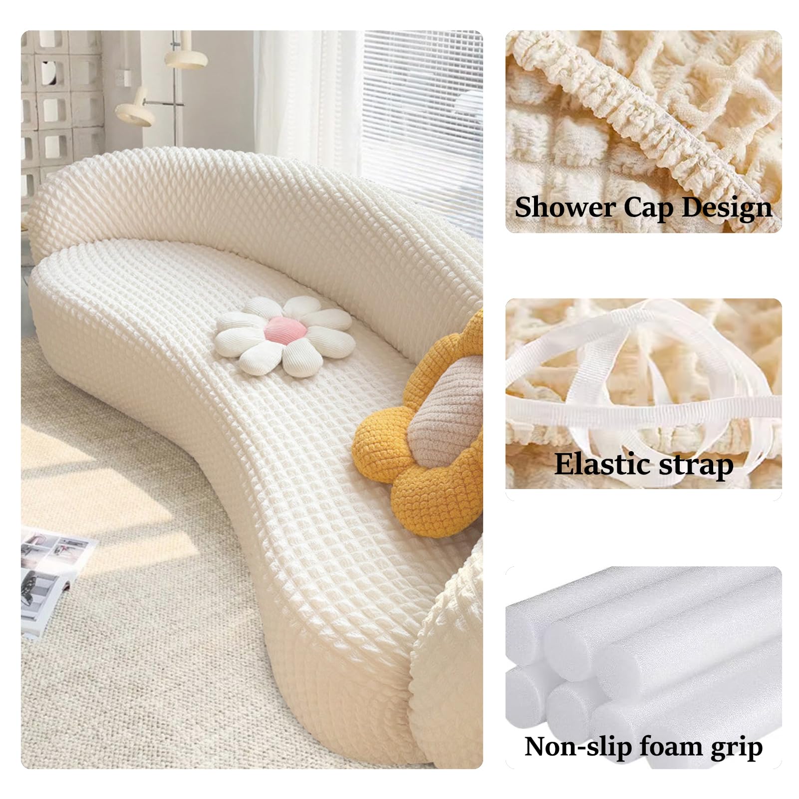 Halbrund Gebogener Sofabezug,Elastischer Sofaüberzug Ecksofa,Waschbarer