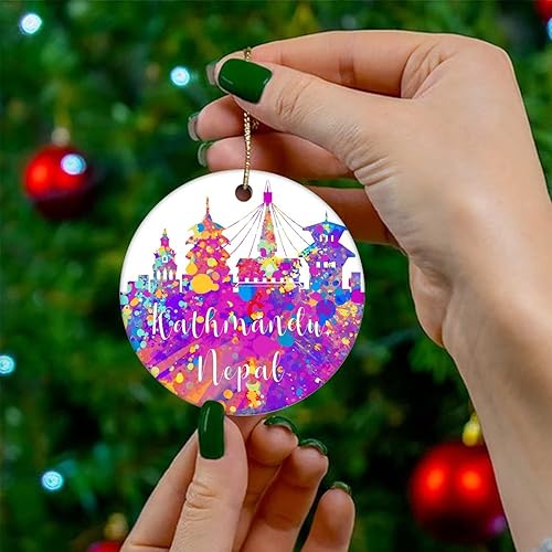 Vista 32 de Two-Side Printed Netherlands-Rotterdam Ceramic Christmas Ornament, Novelty for Family Friends Kids, Colorful City Painting Christmas Keepsake