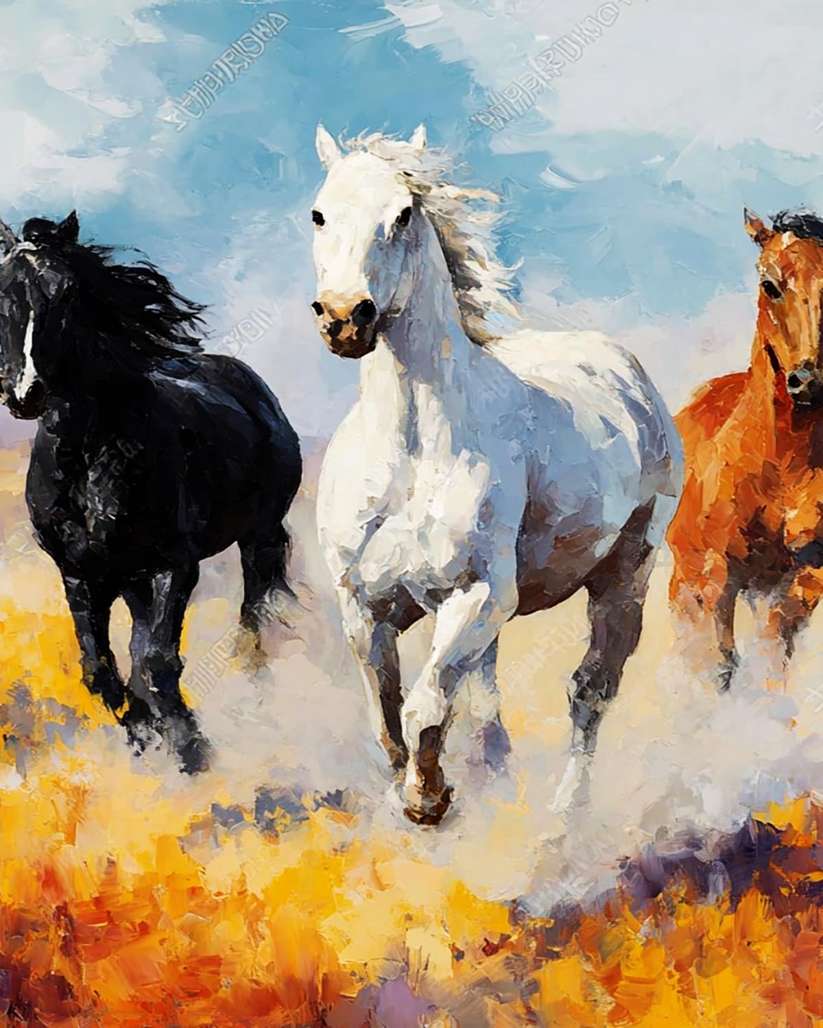 TATQUND Paint by Numbers for Adults – 16x20 Inch Canvas | DIY Home Wall Decor, Relaxing Painting Set, Gift for Adults with Acrylic Paints and Brushes-Three steeds Gallop Across the Wild