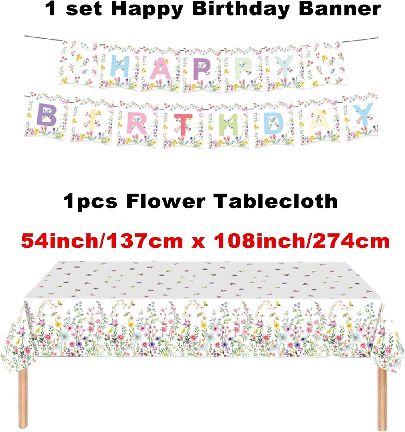 118 Pcs Wildflower Party Supplies, Incluede Flower Tablecloth Happy Birthday Banner Disposable Plates Napkins Tableware Set for Spring Summer Birthday Decorations, Serve 16 Guests - Image 3