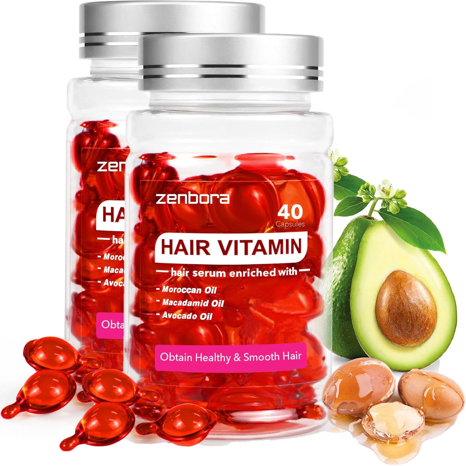 2 Pack Hair Vitamin Serum, Hair Treatment Serum Oil Capsules, Leave In with Vitamin E, A, B5, C, Pro, Argan Macadamia/Avocado/Moroccan Oil for Hair Growth/Damaga/Frizz/Dry Hair, Body Skin Hydrating