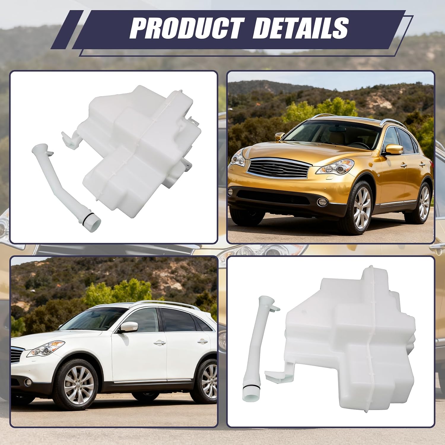 Windshield Washer Reservoir Tank Bottle 28910-1BA0A 289101BA0A Compatible with Infiniti EX35 3.5L 2008-2012 EX37 3.7L 2013 QX50 3.7L 2014-2017, Washer Fluid Tank Replacement