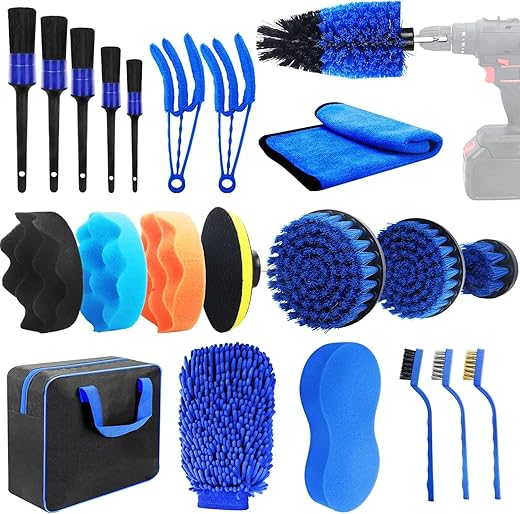 Kit Limpeza Automotiva, Kit Lavagem Automotiva, Lavar Carro, Pincel Automotivo, Conjunto de Pinceis de Detalhamento, Detalhes de Carro com 22 Peças, Lavar, Esponja Automotiva