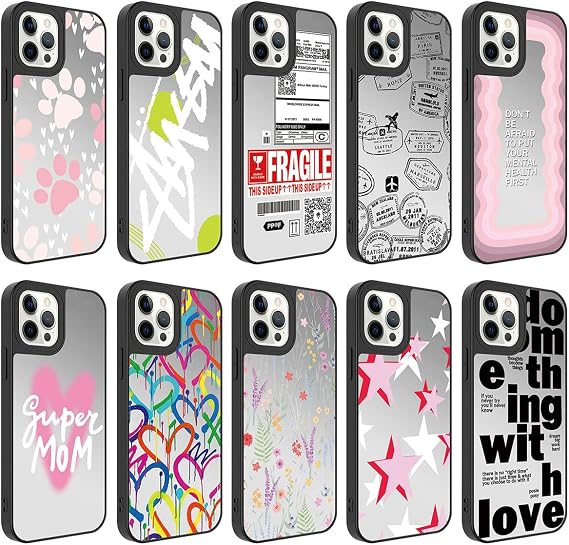 Aksesuarcim Apple iPhone 12 Pro ile Uyumlu Kılıf Aynalı Parlak Desenli Figürlü Kamera Lens Korumalı Kapak Mirror Pati