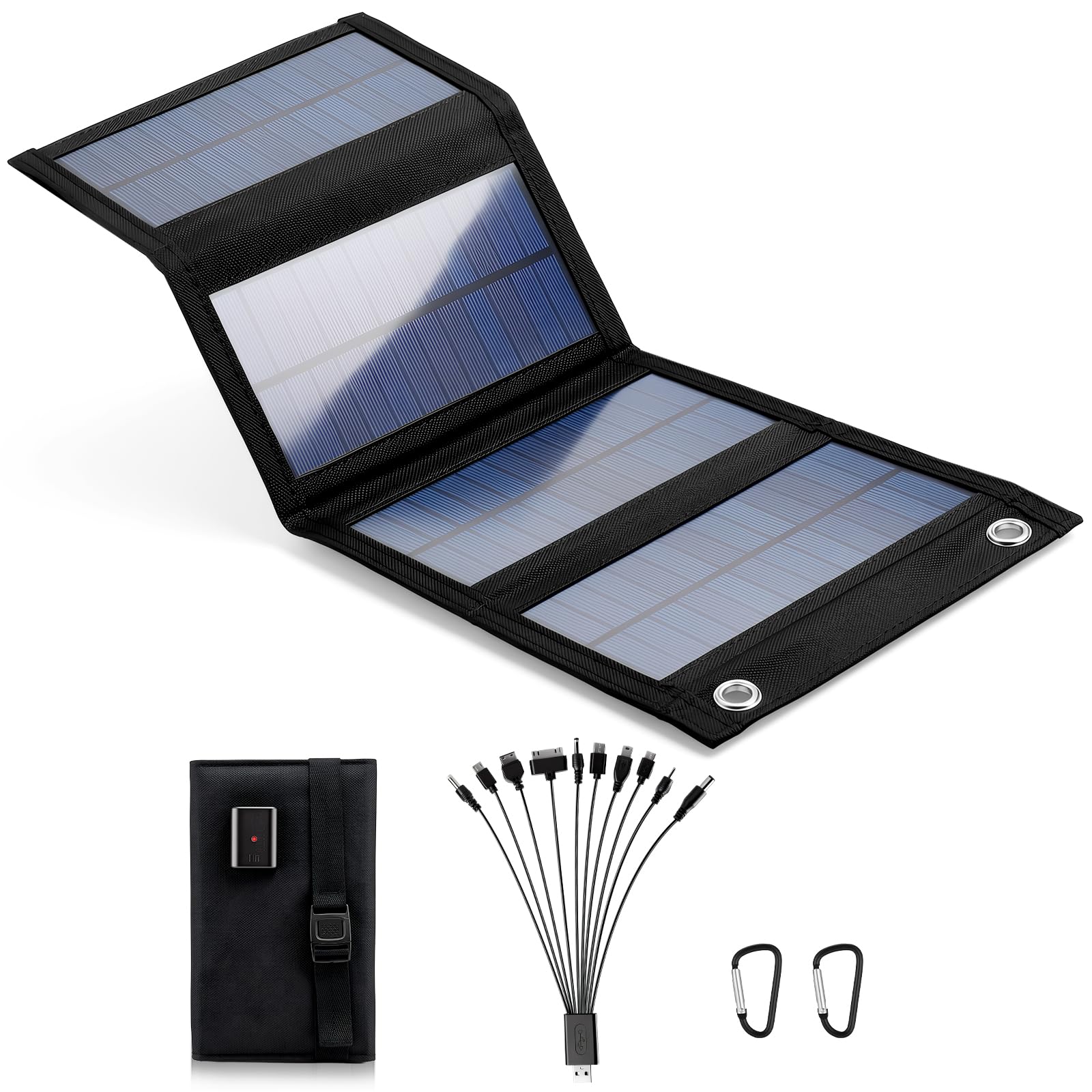 Starvortex Pannello Solare Portatile da 20W, Caricabatterie Solare Pieghevole USB 5V Impermeabile IP65 con 2 Ganci, per Telefono, Power Bank, Campeggio, Escursionismo, Emergenza