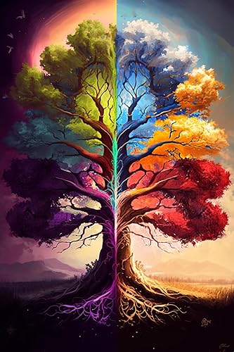 Pintura botánica de diamantes, cinco colores del árbol de la vida, paisaje colorido para adultos para mejorar el discernimiento del color utilizado