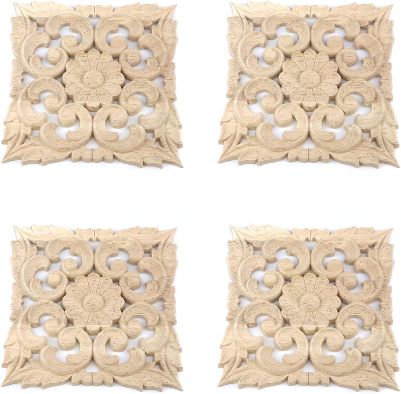 HEVSTIL 2PCS Square Wood Carved Onlays Appliques, Wood Appliques
