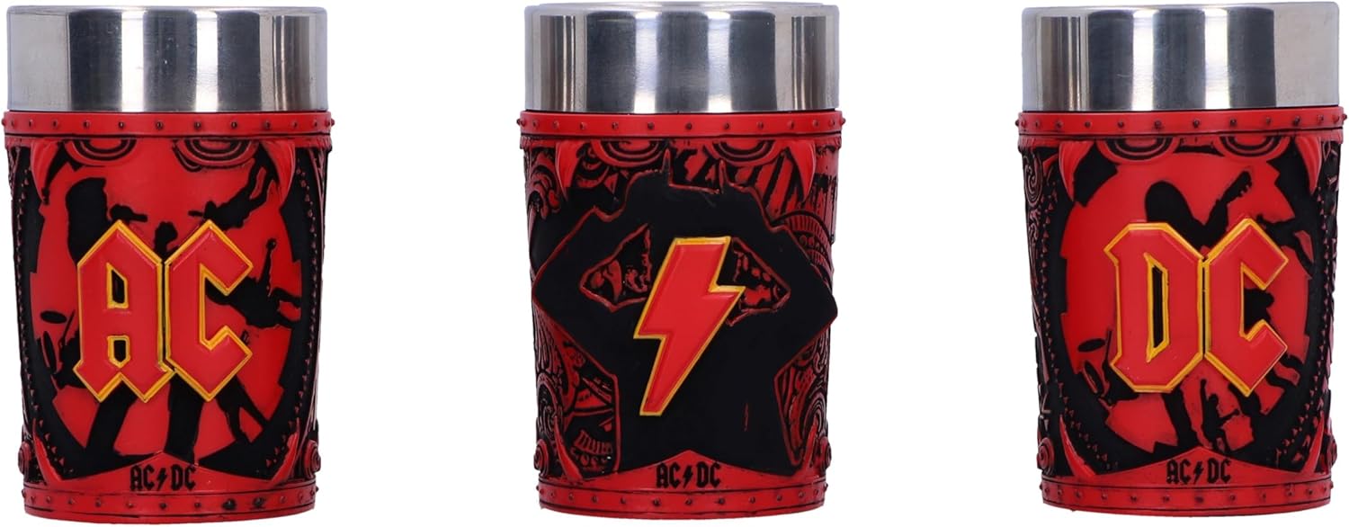Nemesis Now Shot Glass Collection Set of 3, Hand-Painted Rock Band Merchandise, Music Collectibles, Gifts for Heavy Metal Fans - Officially Licensed ACDC