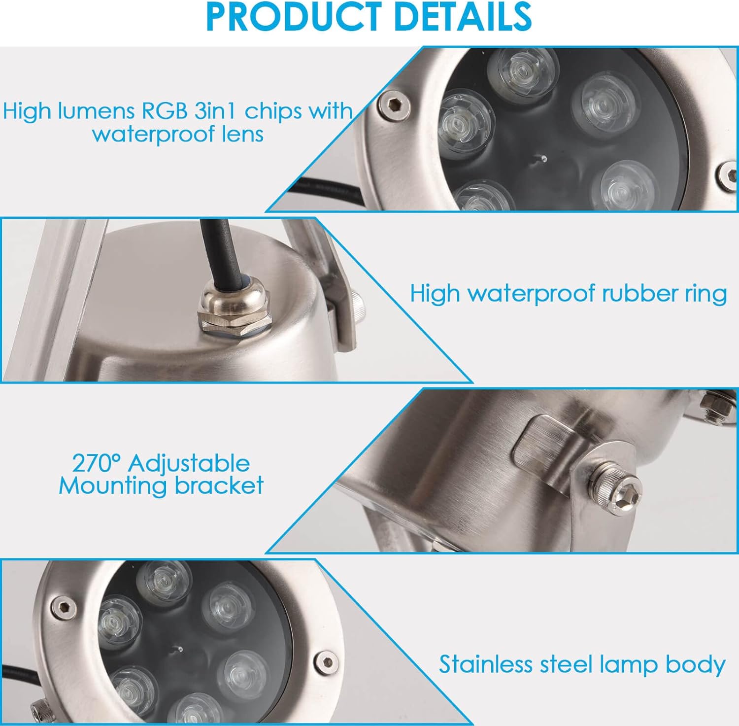 Underwater LED Lights, 18W RGB Color Changing Spotlights, IP68 Waterproof Submersible Spotlights Suitable for Garden Yard Lawn Pathway （Not Include Transformer）